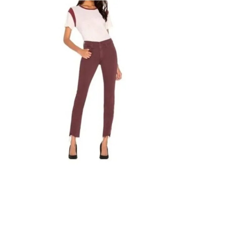 MOTHER "The Rascal Ankle Step Fray" Jeans Plum/Burgundy Size 24 Mid-Rise